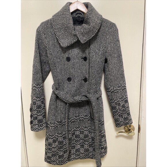 Vintage GUESS Los Angeles 1981 Wool Blend Tweed Double-Breasted Pea Coat Small - Picture 1 of 16